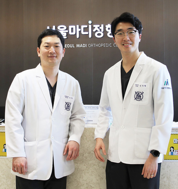 서울마디정형외과의원의 운영 방향에 대해 설명하고 있는 김성찬(왼쪽)·신우철(오른쪽) 대표원장.