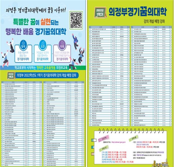 2022학년도 경기꿈의대학 1학기 수강신청 안내 포스터.