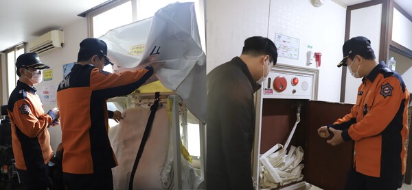 의정부소방서 소방관들이 지난 2월1일 지역 내 요양병원을 방문해 겨울철 화재 대비 요양병원 현장 점검을 하고 있다.